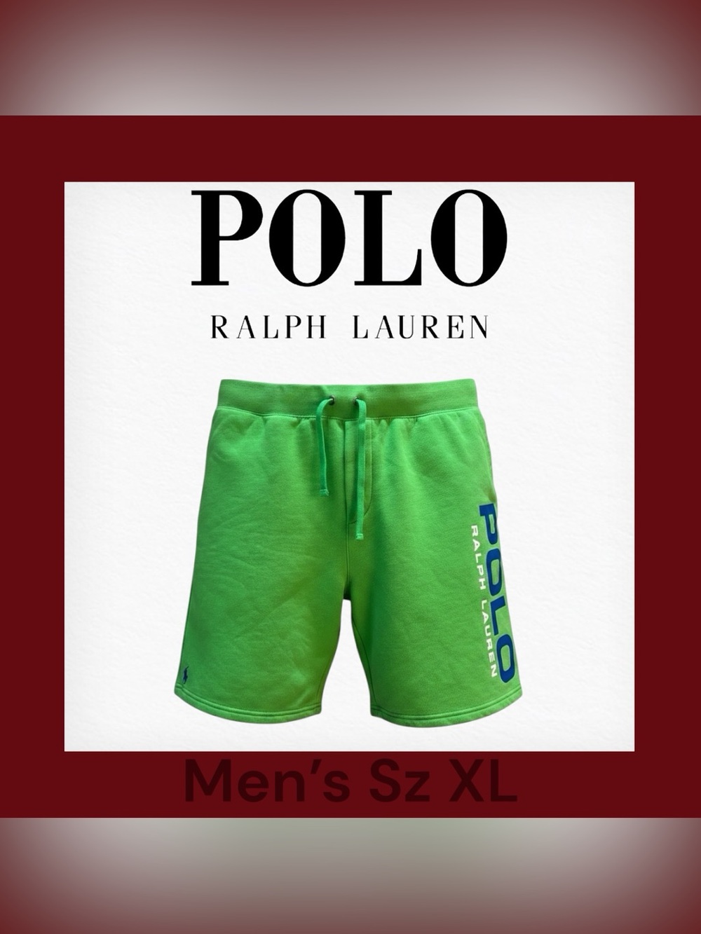 Polo Men's Green/Blue Logo Fleece Shorts. New With Tag. Men’s Size XL